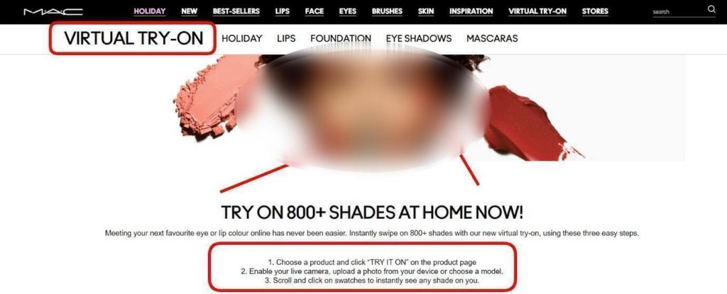virtual try-on on the official MAC Cosmetics website