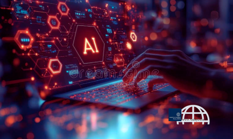 Futuristic AI laptop with glowing hexagonal interface and neon circuits – representing career opportunities in 2026 | Radeya Global